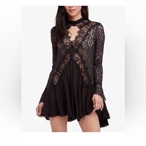 Free People Black Lace Long Sleeve Dress